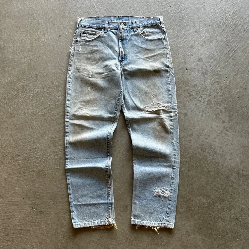 Vintage 90s Carhartt Jeans Size 34x30 Blue Light Wash Denim Faded Distressed